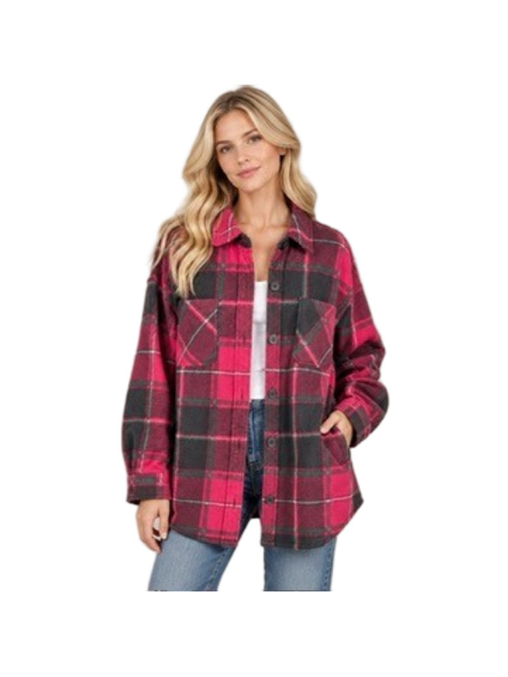 Maurices Red Mahogany Plaid Wilder Flannel Shacket Button Front Pocket Coat XL